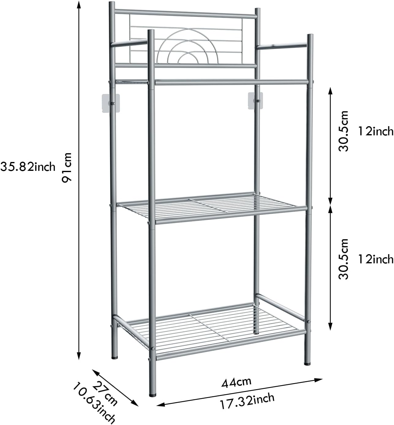 LEEDA 3-Tier Metal Shelving Unit, Sturdy Bathroom Storage Shelf & Free Standing Towel Rack with Adjustable Feet, Open Floor Shelves for Small Space in Bathroom, Kitchen, Office, Silver-Gray
