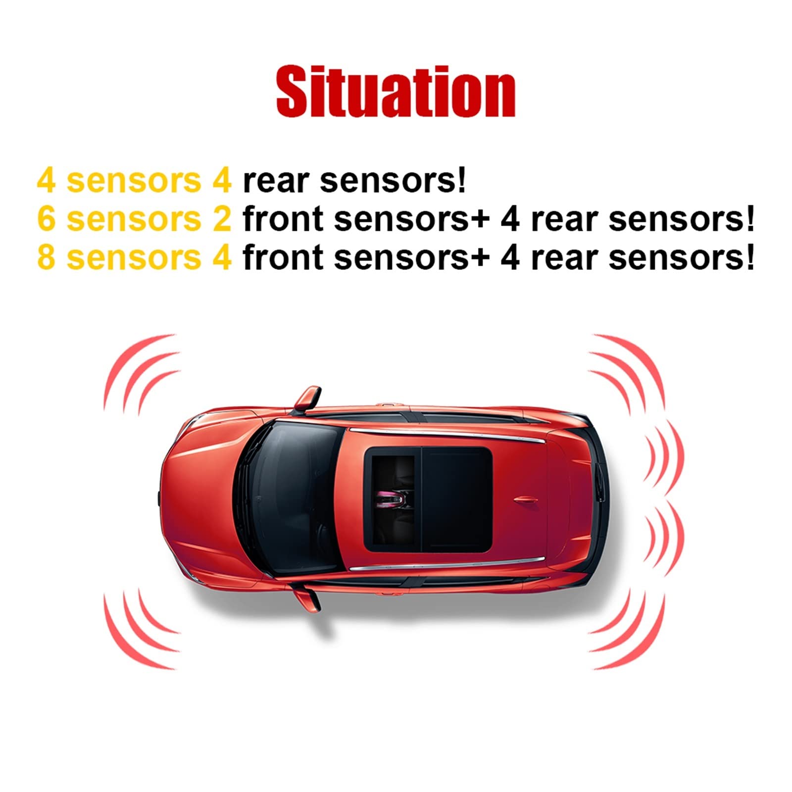 NOCHE Capteur De Recul Rétro-éclairage Parktronic Multiple Radar Kit Capteurs Stationnement Système D'affichage À LED Moniteur Secours Détecteur Assistant (Couleur : Balck 4 sensors)