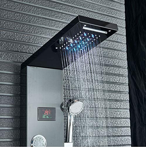 TTICCTIY Duschpaneel Aus Edelstahl – Schwarz, Mit Regendusche, Handbrause & Hydromassage