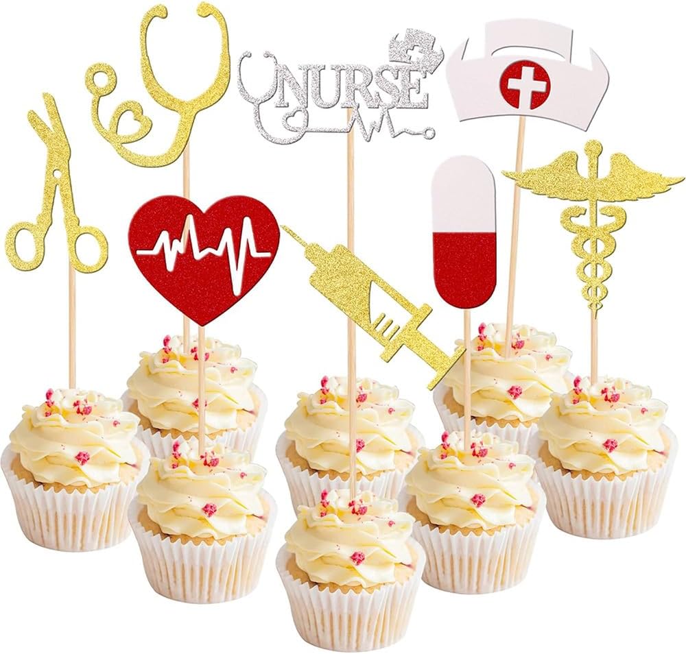 24Pcs Nurse Cupcake Toppers Nursing School Graduation Cupcake Picks Medical Rn Nurse Grad Themed Birthday Baby Shower Party Cake Decorations Supplies