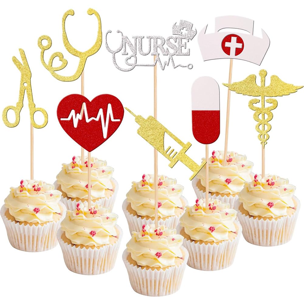 24Pcs Nurse Cupcake Toppers Nursing School Graduation Cupcake Picks Medical Rn Nurse Grad Themed Birthday Baby Shower Party Cake Decorations Supplies