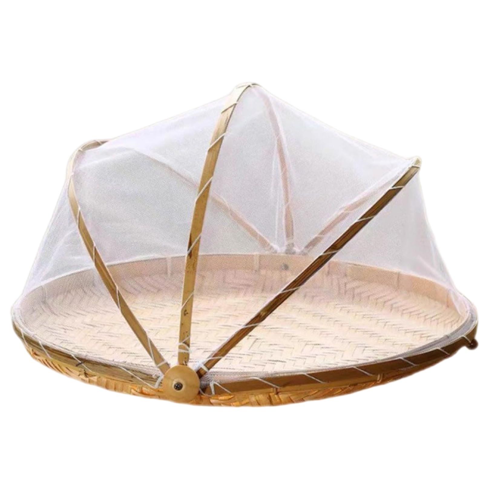 Food Tent 11 inch Bamboo Fruit Basket with Mesh Gauze Cover Outdoor Food Net for Vegetables, Fruits, Bread, Dessert & Snack