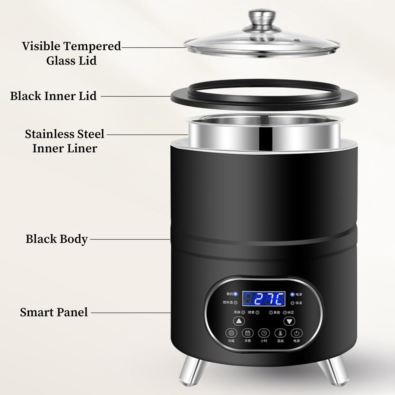 Macchina automatica per yogurt, macchina per fermentazione dello yogurt da 400 W, temperatura costante a 360 ° per yogurt fatto in casa, macedonia di frutta, lievito naturale e altro