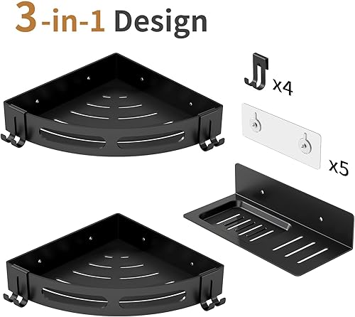 Miniatura 7 de JUYSON Estante esquinero de ducha para ducha interior, sin taladrar, organizador de acero inoxidable para baño con soporte para jabón, adhesivo de 2
