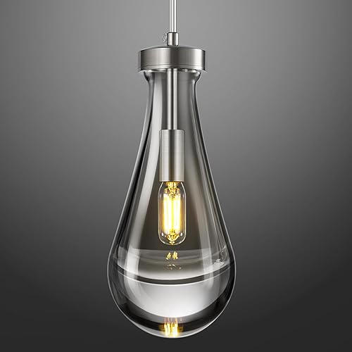 Miniatura 8 de Juego de 3 lámparas colgantes con forma de gota de lluvia, para isla de cocina, lámparas colgantes negras de cristal sólido transparente,