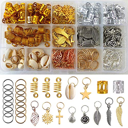 220 Pieces Braiding Hair Rings, 15 Style Hair Jewelry for Women Braid Hair Clips Pendant Rings Headband Accessories, Hair Jewels for Braids Hair