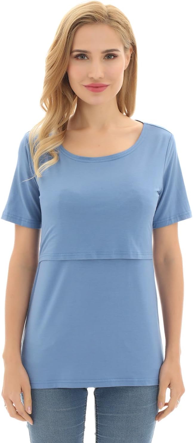 Bearsland Women's 3 Packs Maternity Nursing Tops Short Sleeve Breastfeeding Shirts