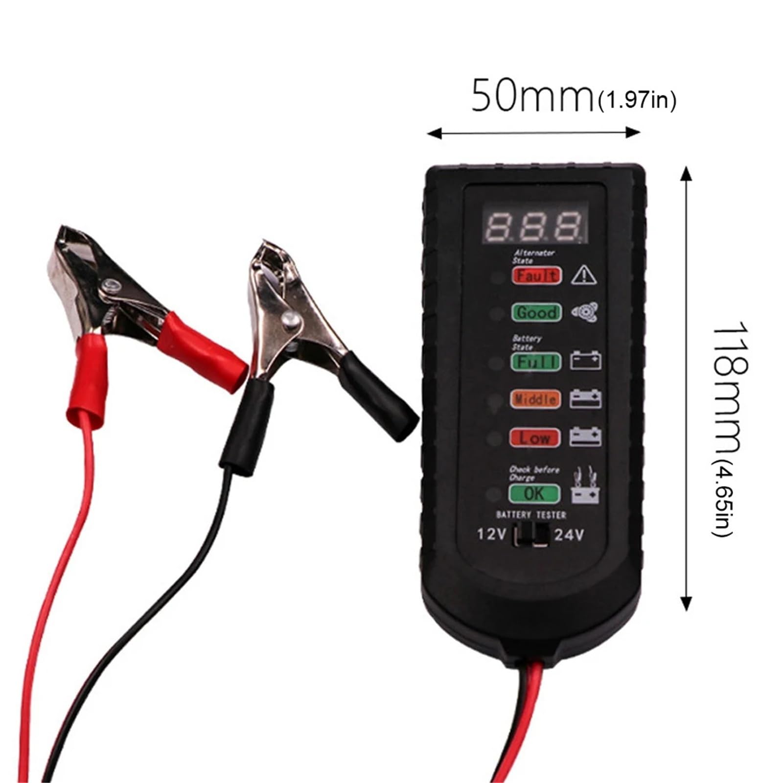 12V 24V Tester akumulatora samochodowego Tester alternatora 6 wskaźników LED Analizator akumulatora samochodowego do testowania stanu akumulatora, Tester Baterii