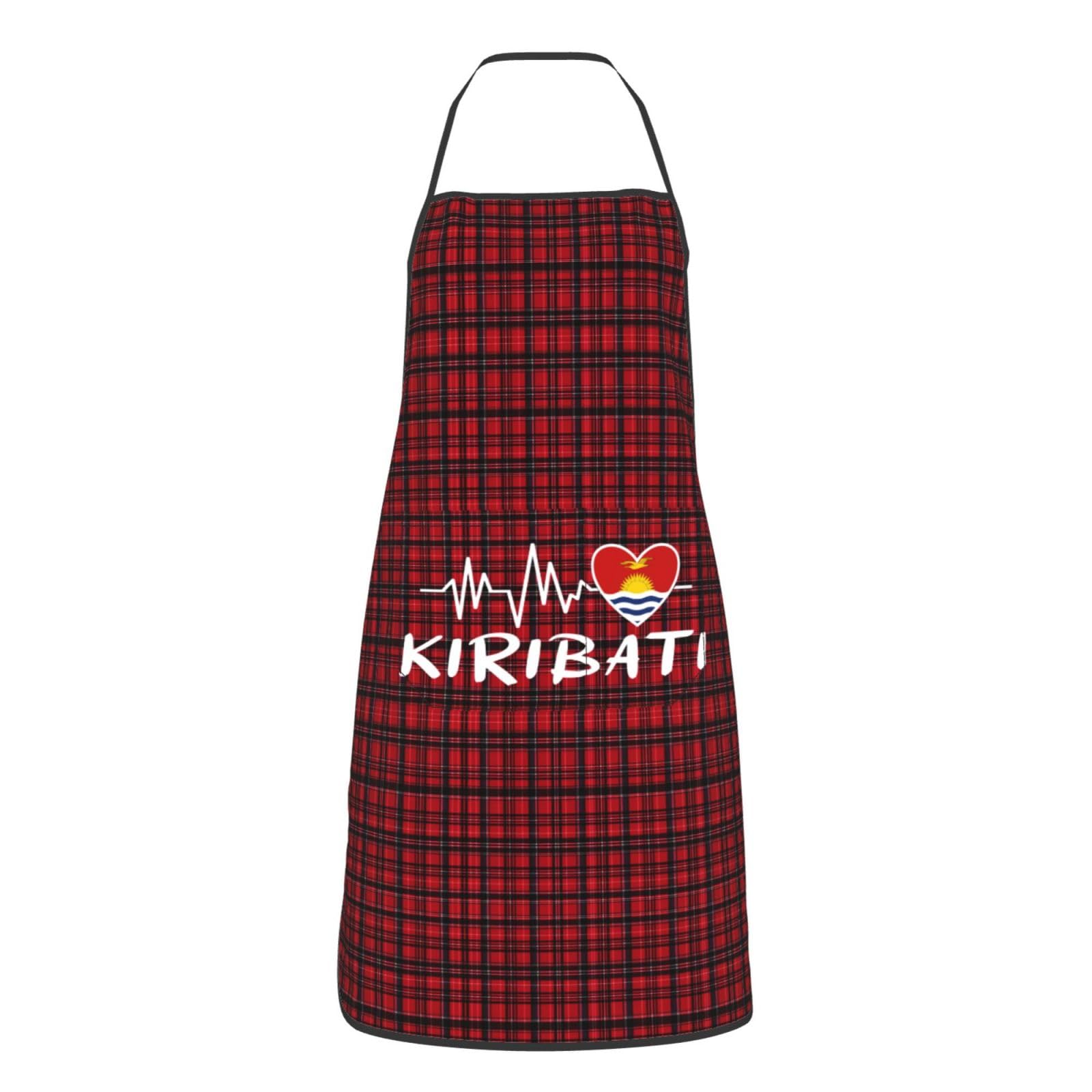 nopicsn Kiribati Heartbeat Apron for cooking with Pockets Women Men Kitchen Chef Funny Aprons