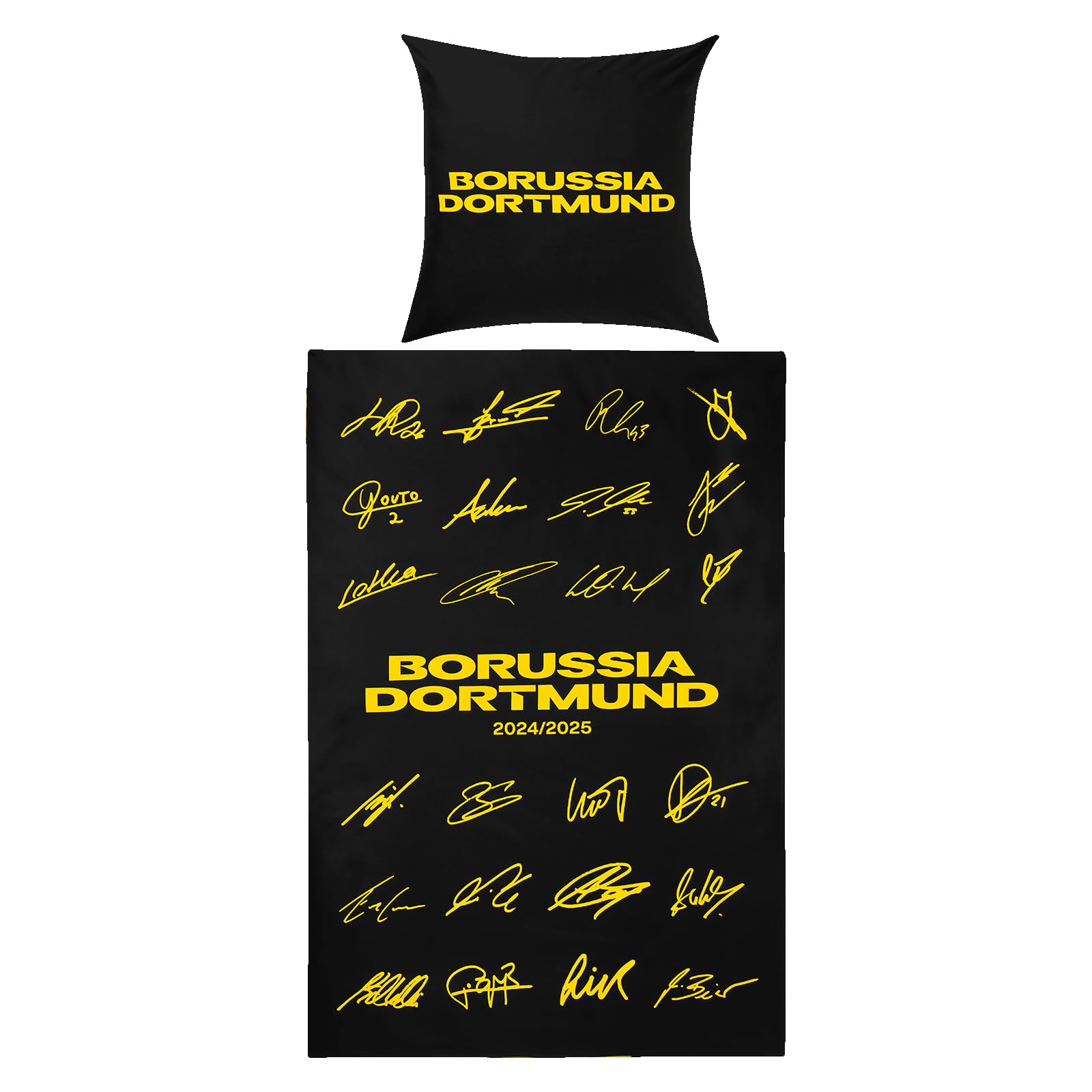 Borussia Dortmund BVB pościel z podpisami 2024/25, czarna, 135 x 200 cm z zamkiem błyskawicznym, podwójna konstrukcja