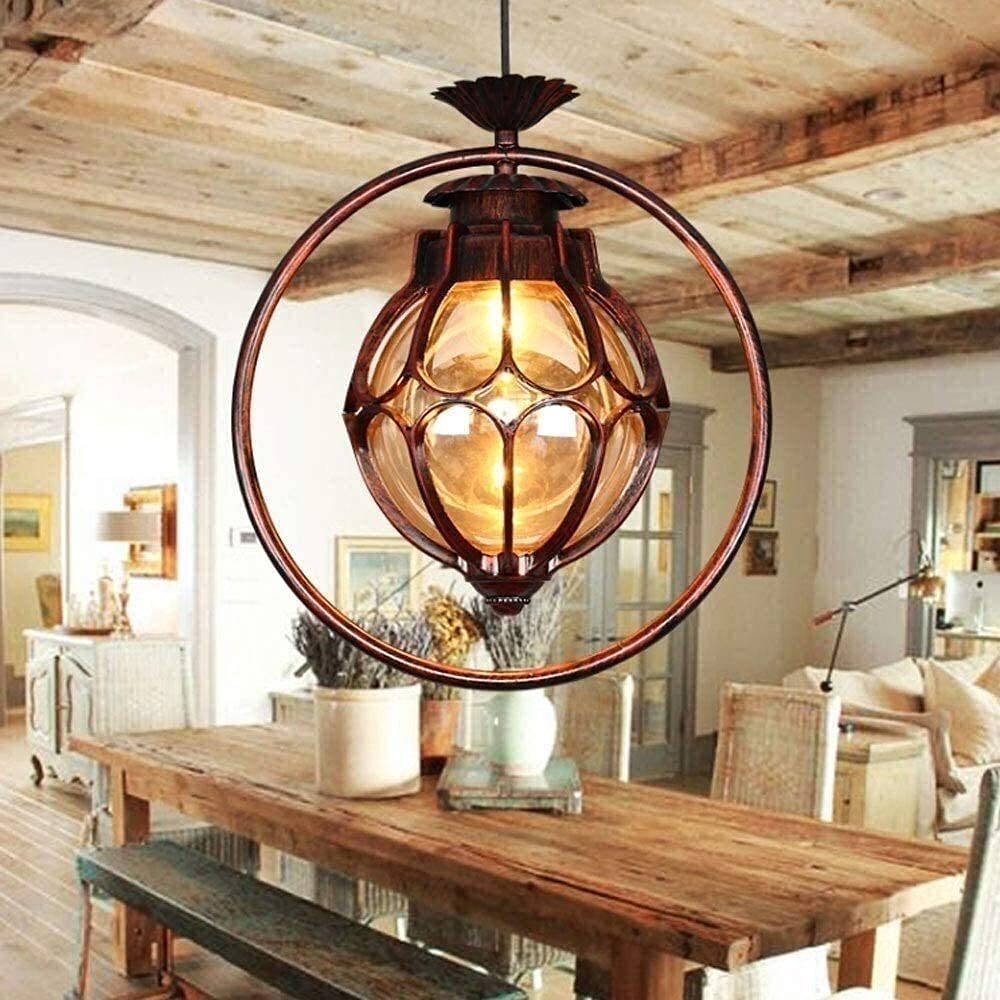 Lámpara colgante industrial vintage de techo esférica de metal y vidrio para linterna de salón