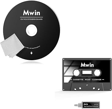 Mwin CD Cleaner Disc for CD Player & Audio Cassette Head Cleaner Tape w/ 1 Cleaning Fluids Care