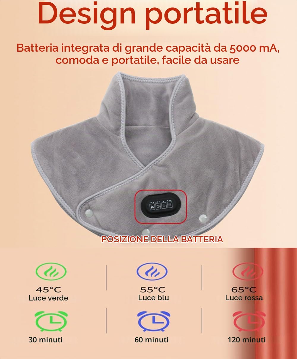 Termoforo Senza fili per Cervicale Spalle con 5000mAh Power Bank, Con peso Cuscinetto termico per alleviare dolore per collo spalle 3 Temperatura Scaldacollo riscaldato Scaldacollo spalle (Grigio)