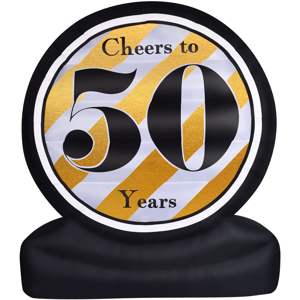 Fraser Hill Farm 8-Ft. Cheers to 50 Years Inflatable with Lights, Outdoor Blow-Up Festive Celebration Party Decor for Birthdays, Anniversaries, and Milestones