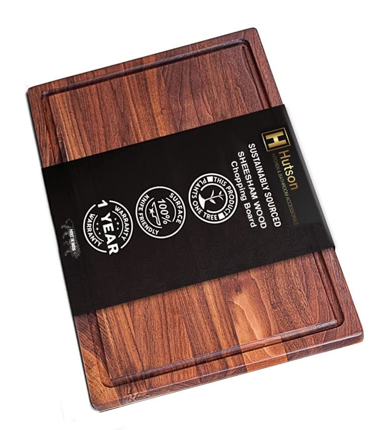 Image of Hutson Jumbo Pro Slab Wooden Cutting Board 20 x 14 Inch - Extra Large Heavy Duty & Reversible Chopping Board with Juice Groove, Knife-Friendly Butcher Block for Kitchen & Meat