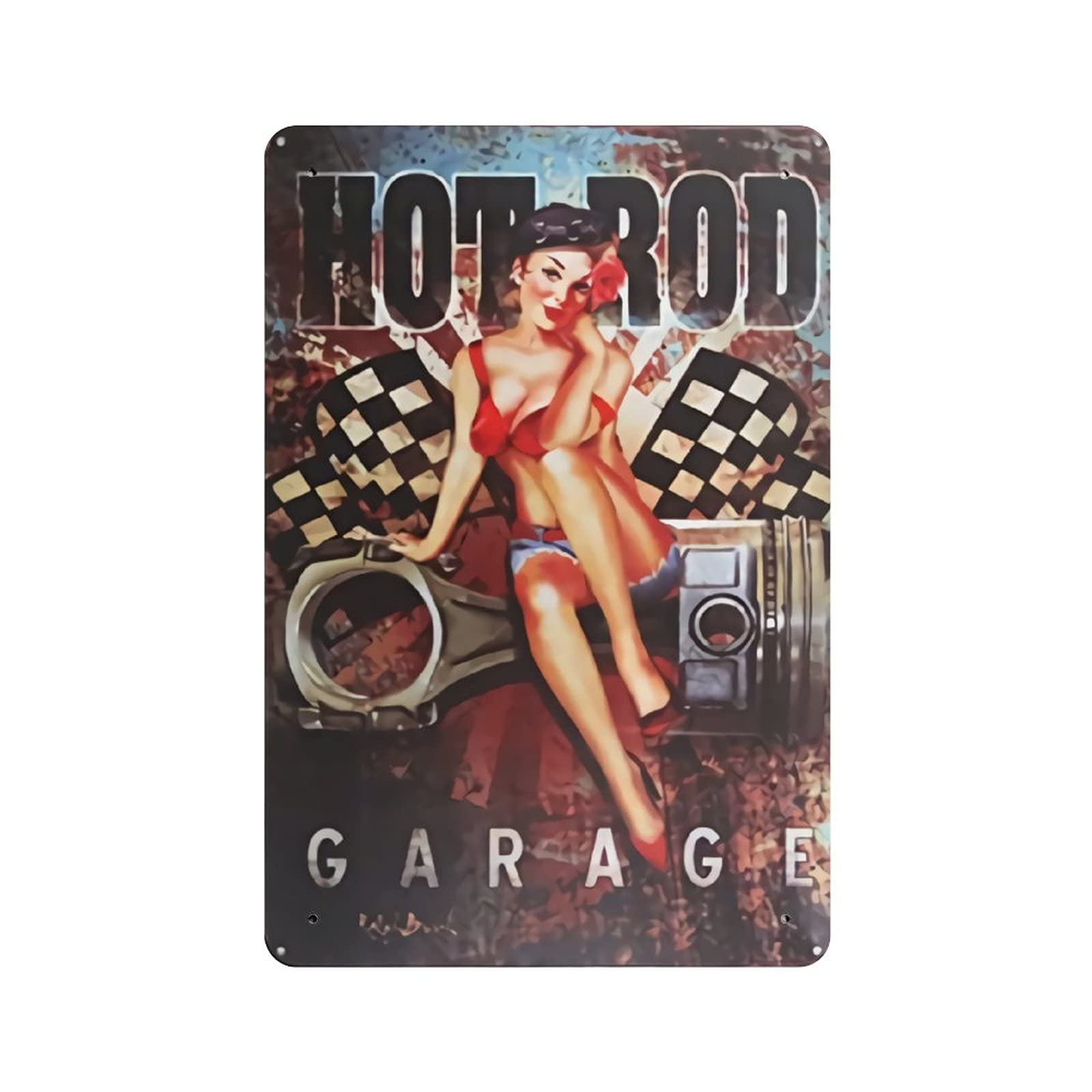 KEYGAMER Hot Rod Garage Beauties Metal Tin Sign, Vintage Plaque Poster Garage Bar Home Wall Decor 8 X 12 Inches — image 1