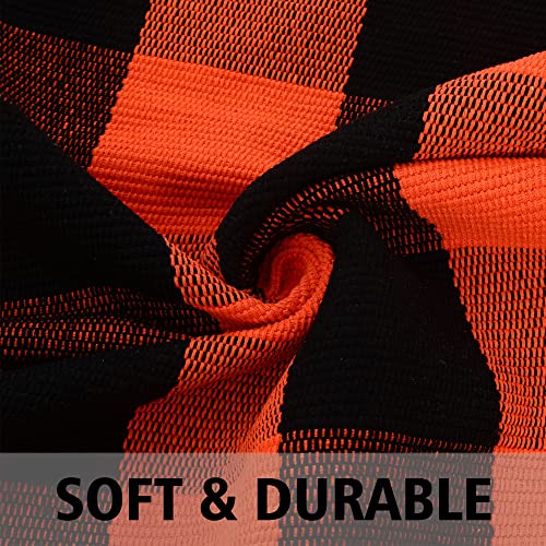 Fall Plaid Area Rug 4x6 Ft, Orange and Black Buffalo Check Large Farmhouse Cotton Rug, Hand-Woven Washable Indoor Outdoor Carpet for Halloween Thanksgiving Autumn Porch Patio Decor