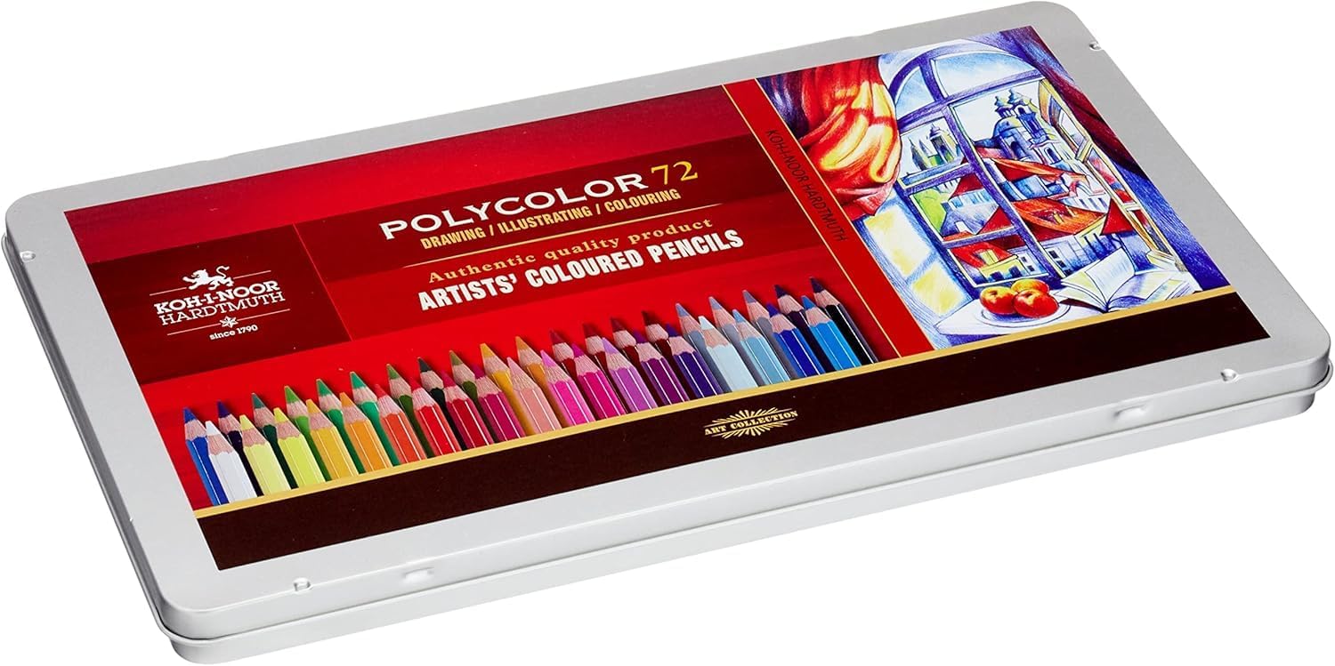 Koh-I-Noor Polycolor Drawing Pencil Set, 72 Assorted Colored Pencils in Tin, 1 Each (FA3827)