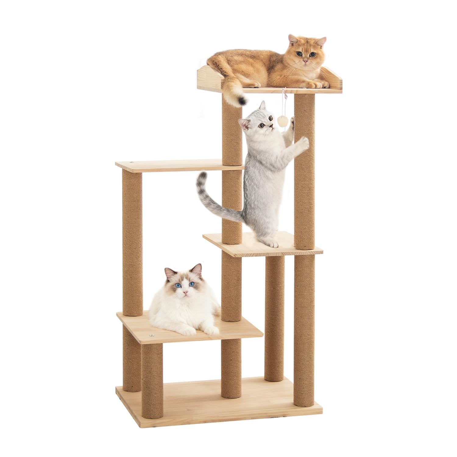 Amazon | PETTIFUL キャットタワー 据え置き 木製 スリム おしゃれ