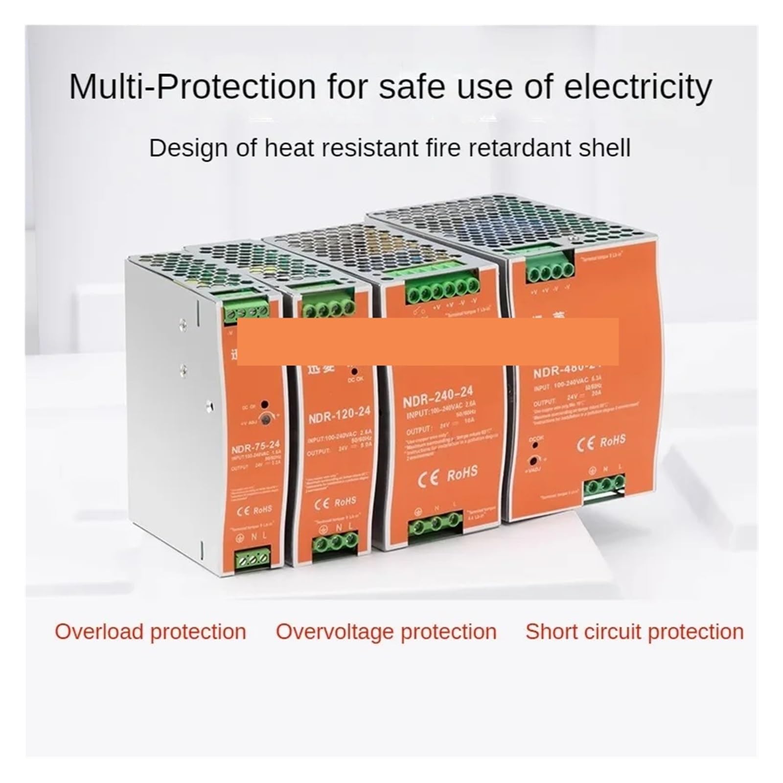 Netzteil Schaltnetzteil, NDR/EDR-Schaltnetzteil for Schienenmonta, NDR-75 120 150 240 480W-12 24V 48V Ausgang, industrielle DIN-Schiene,für LED Streifen, 3D Drucker,Radio(24V,480w)