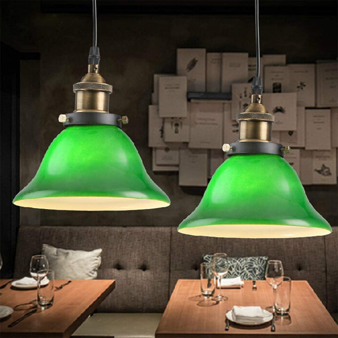 Lampada a Sospensione retrò, Paralume in Vetro Verde Smeraldo, Illuminazione da soffitto Industriale Vintage, lampadario Creativo in Stile Edison per casa, Ristorante e Camera da l