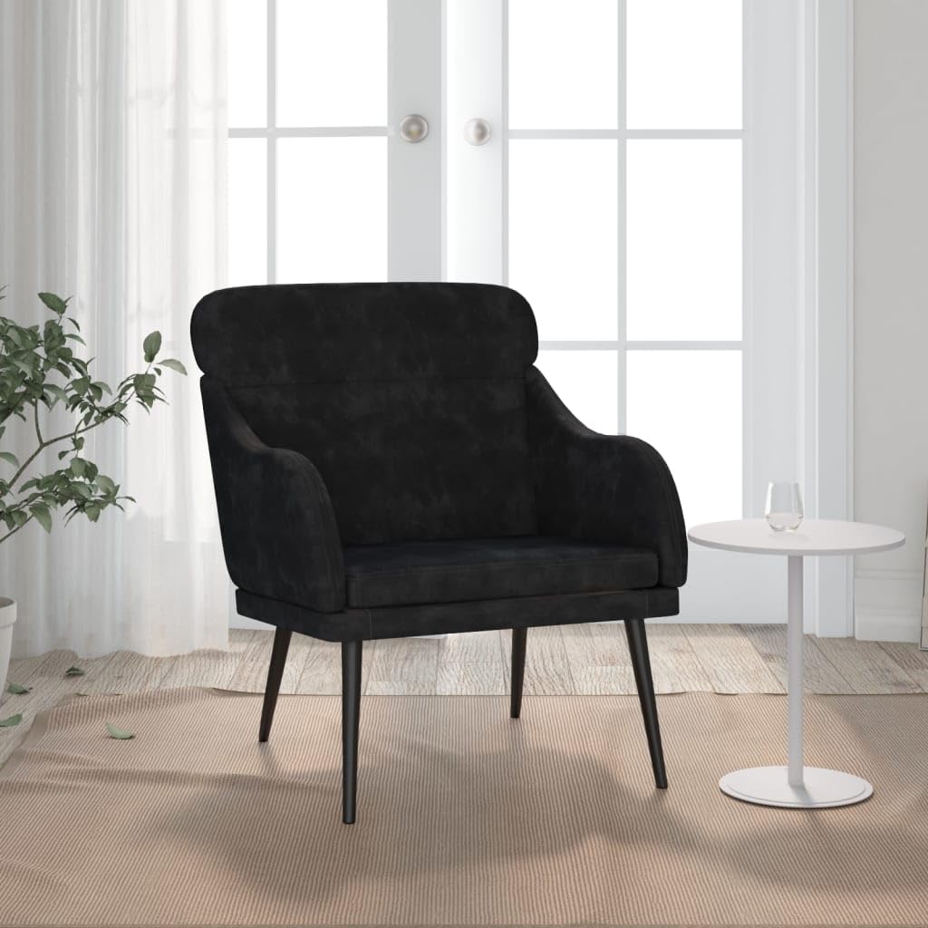 Comoda poltrona nera 63 x 76 x 80 cm in velluto con schienale e braccioli imbottiti, seduta spessa imbottita, robusta struttura in metallo, istruzioni di montaggio incluse (lingua italiana non