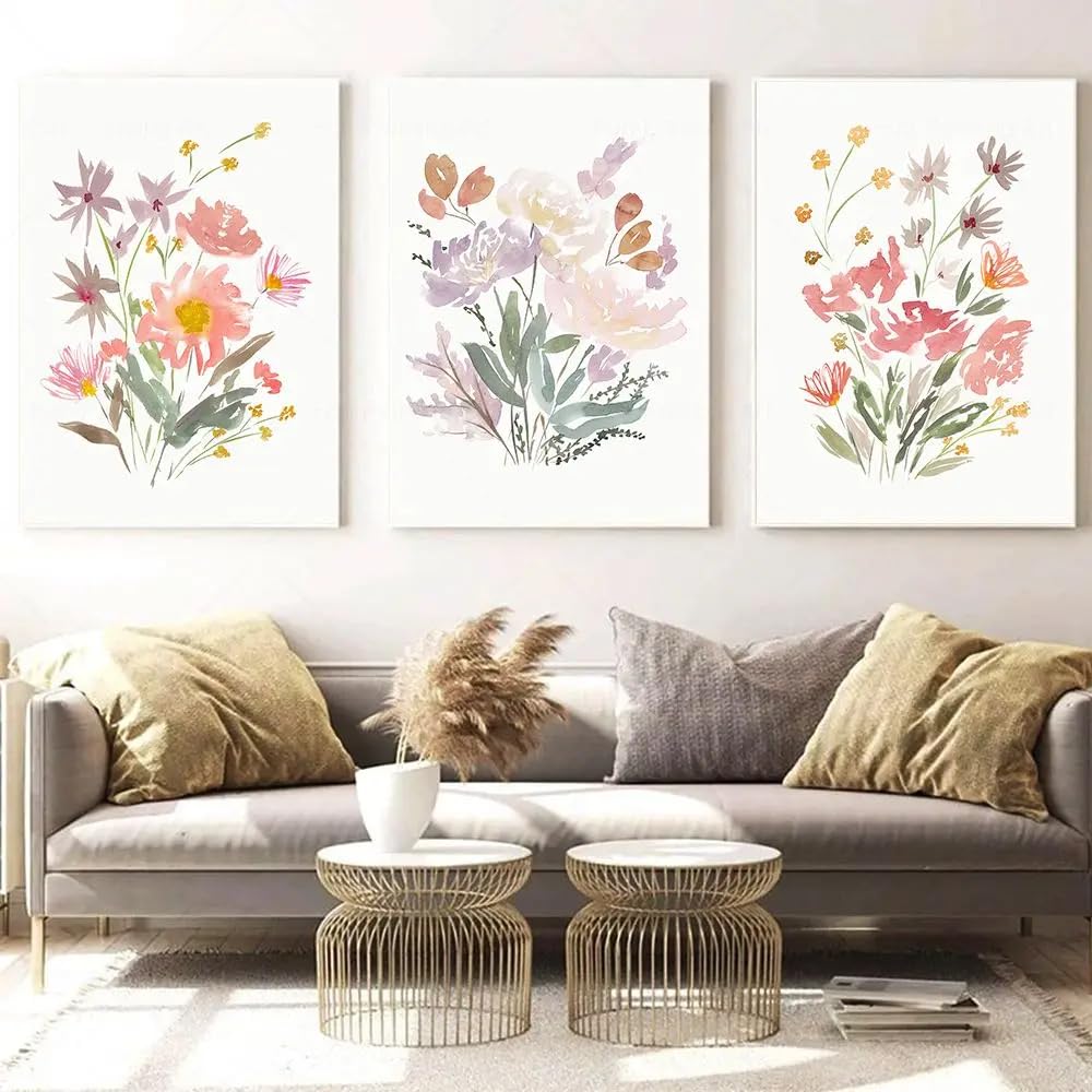 SOBMQ Pictures-Minimalism Colorful Watercolor Flower Wall Canvas Painting Abstract Poster Print Art Picture For Living Room Bedroom Decoration-40 * 60cm-3PCS (No Frame)