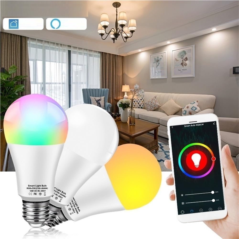 RZL Iluminación, Paquete de 10 bombillas LED inteligentes AC85-265V E27 10 W/12 W/15 W/18 W RGBCW Bombilla WIFI controlada por voz(12W)