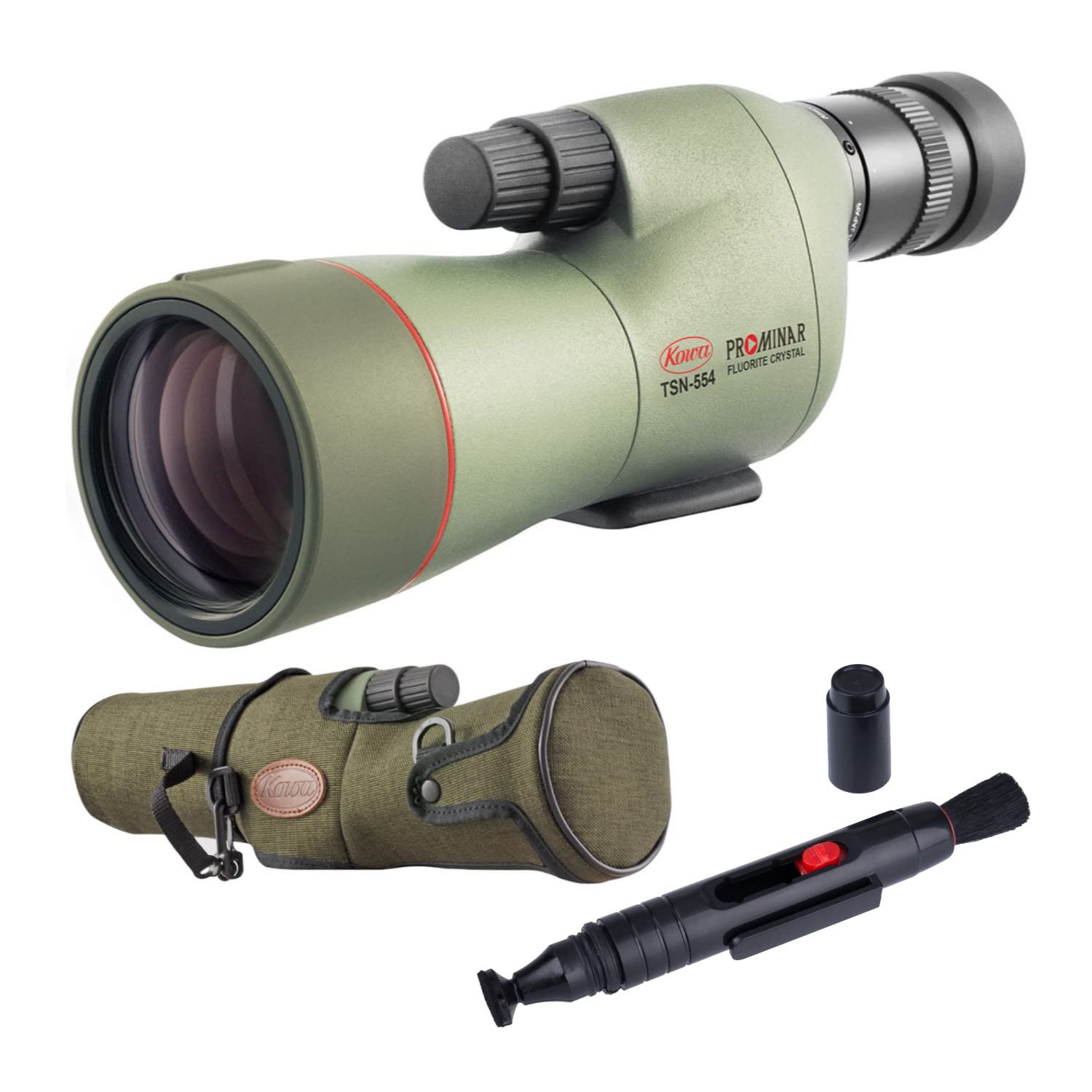 Kowa Sporting Optics 15-45x55 PROMINAR Pure Fluorite Straight Spotting Scope Bundle with Sporting Optics Stay-On-Case, and Anniversary Edition Lens Pen (3 Items)