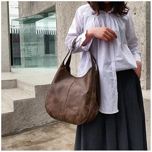 Saco de Mão Feminino Vintage Saco de Couro Mole Tot Saco de Múltiplos Compartimentos Grande Capacida