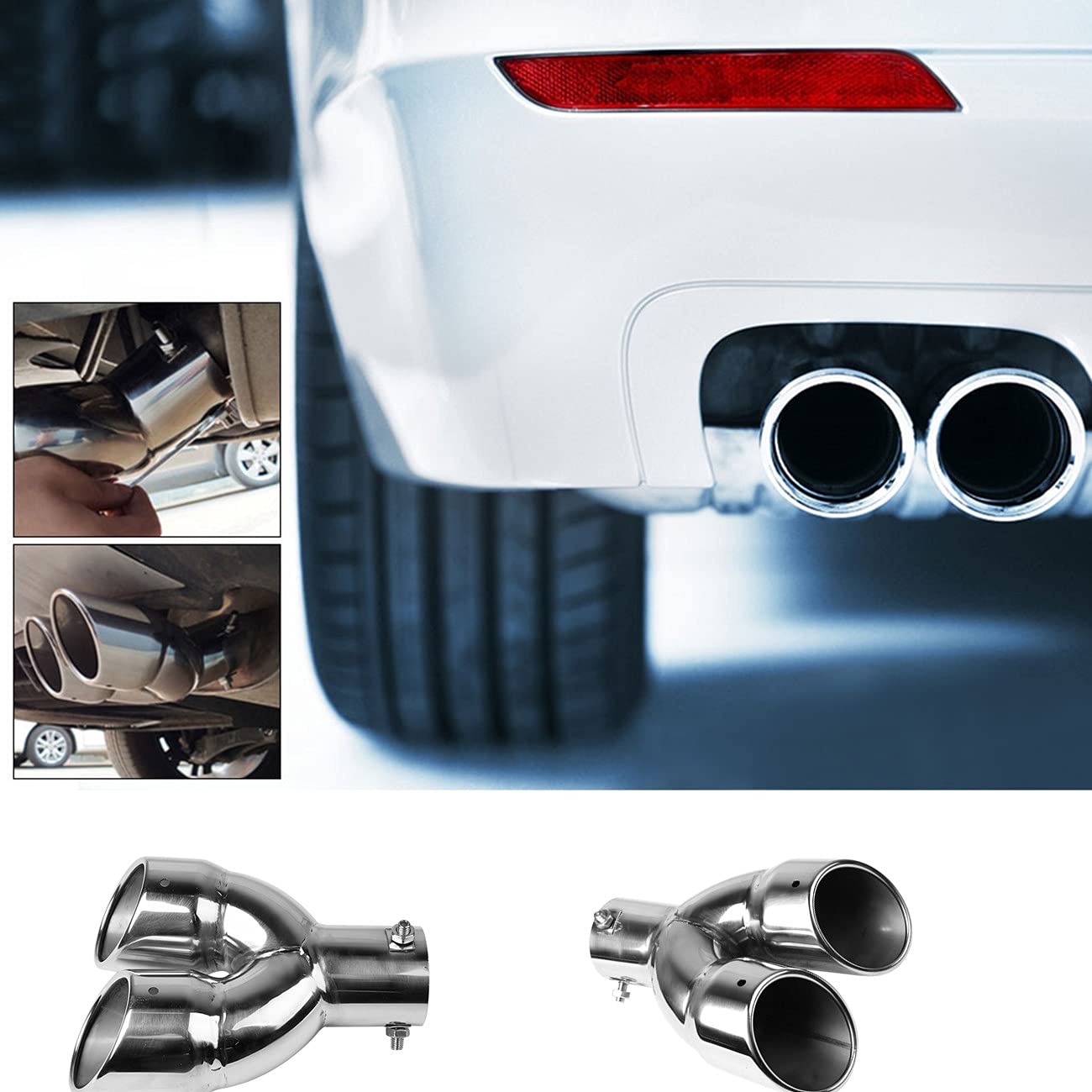Embout Échappement Double Sortie Acier Inoxydable Tuyau Échappement Double Embout Inox Sortie Echappement Voiture Silencieux