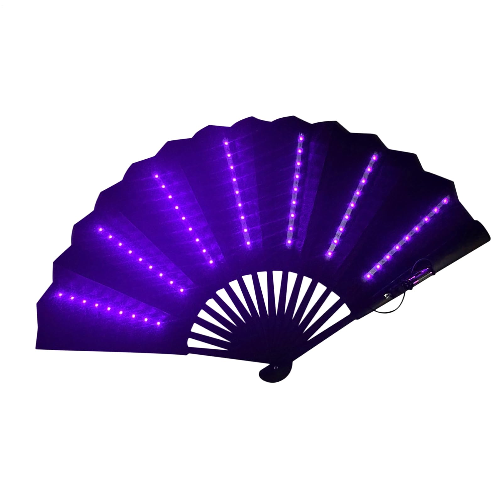 Ventilador de mano plegable LED, ventilador chino portátil con luz, ventiladores iluminados a pilas para festivales, escenarios, bailes, discotecas, carnavales, accesorios (morado)