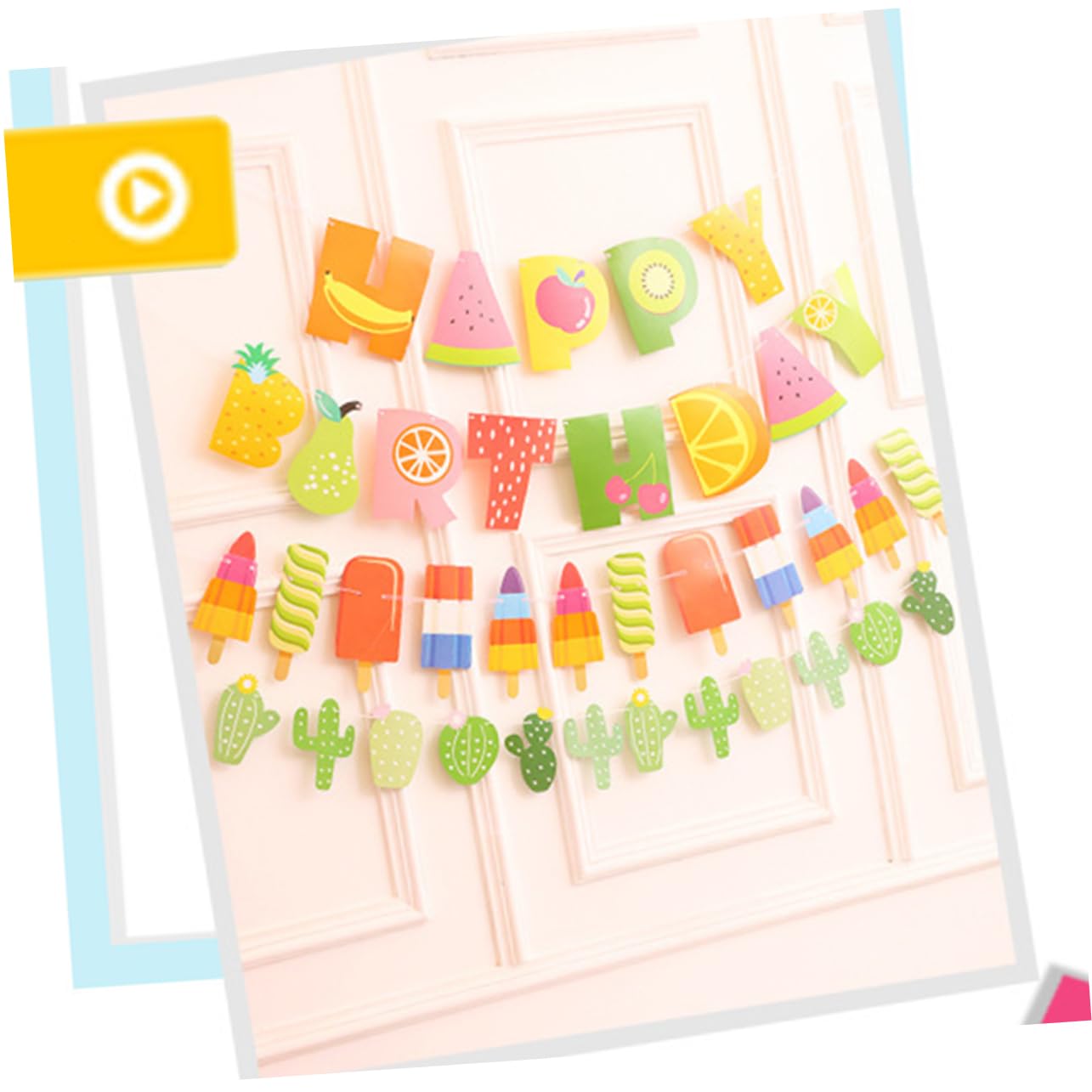 TOYANDONA 6 Pancartas De Feliz Cumpleaños Decoración De Helados Decoración De Verano Cactus Y Helado Banderines De Fiesta Tropical Banderines De Fiesta Banderines Decoración De