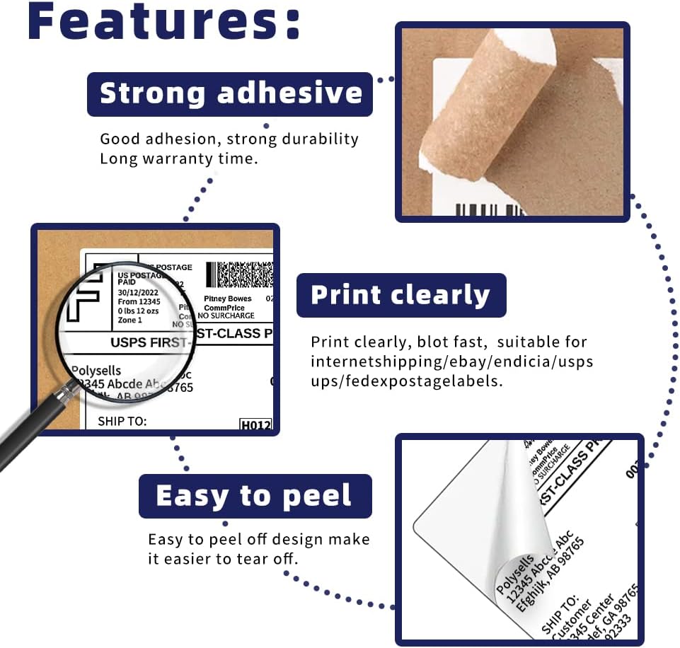 POLYSELLS Shipping Labels with Self Adhesive for Laser & Inkjet Printers, 4 Printing Labels Per Sheet, White 3.5 x 5 Inches - 100 Sheets (400 Shipping Label Paper) - Image 3