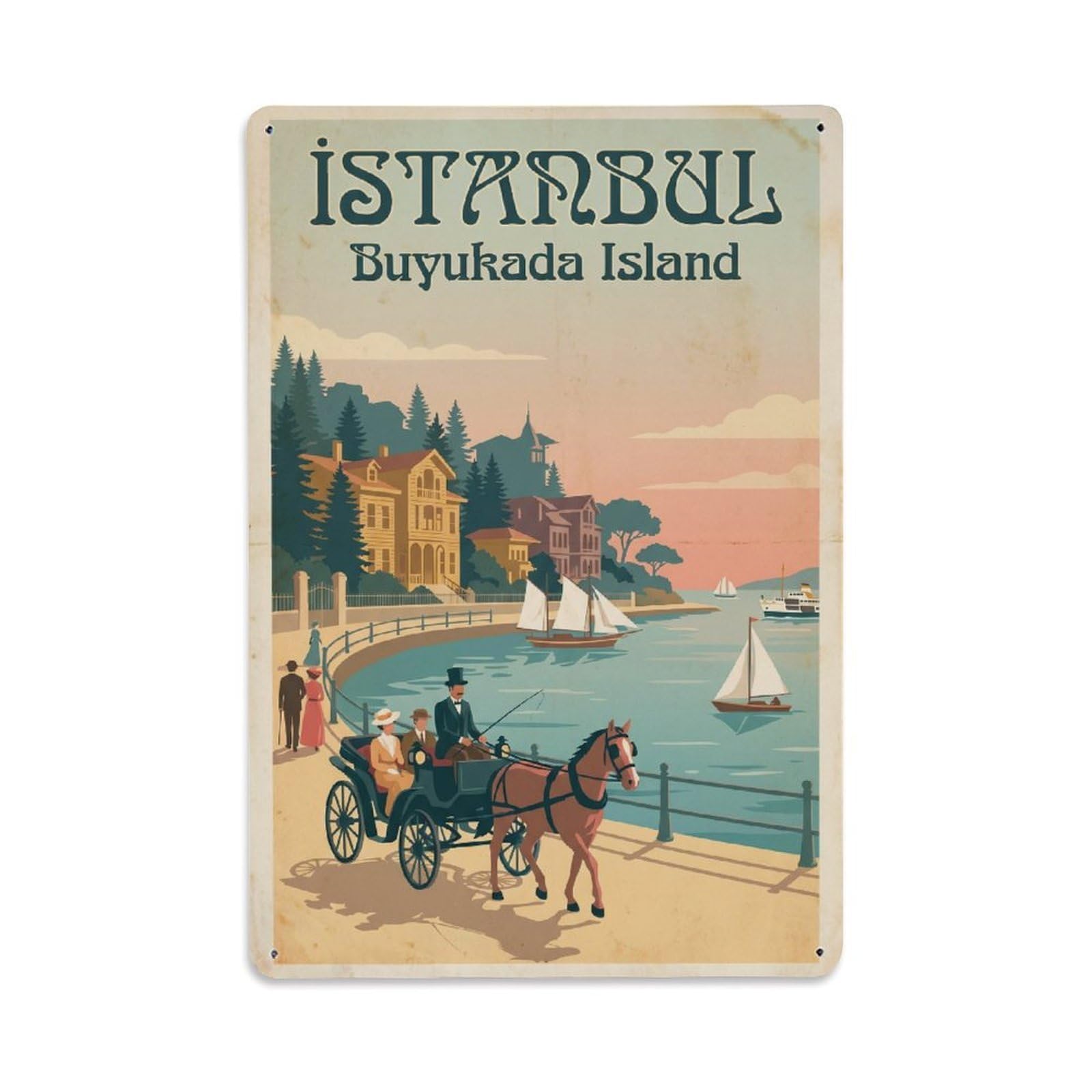 Gead 8X12inch Style Vintage Travel Istanbul Buyukada Island Retreat Metal Tin Sign