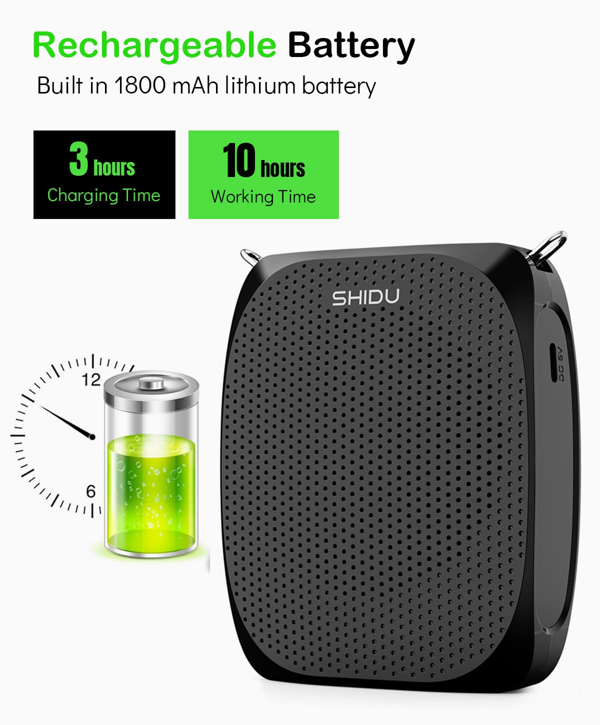 Amplificador de Voz con microfono inalambrico de Solapa para Profesores de 2000mAh con lavalier Micrófono y Cintura, megáfono portátil para Maestros Guías Turísticos ect