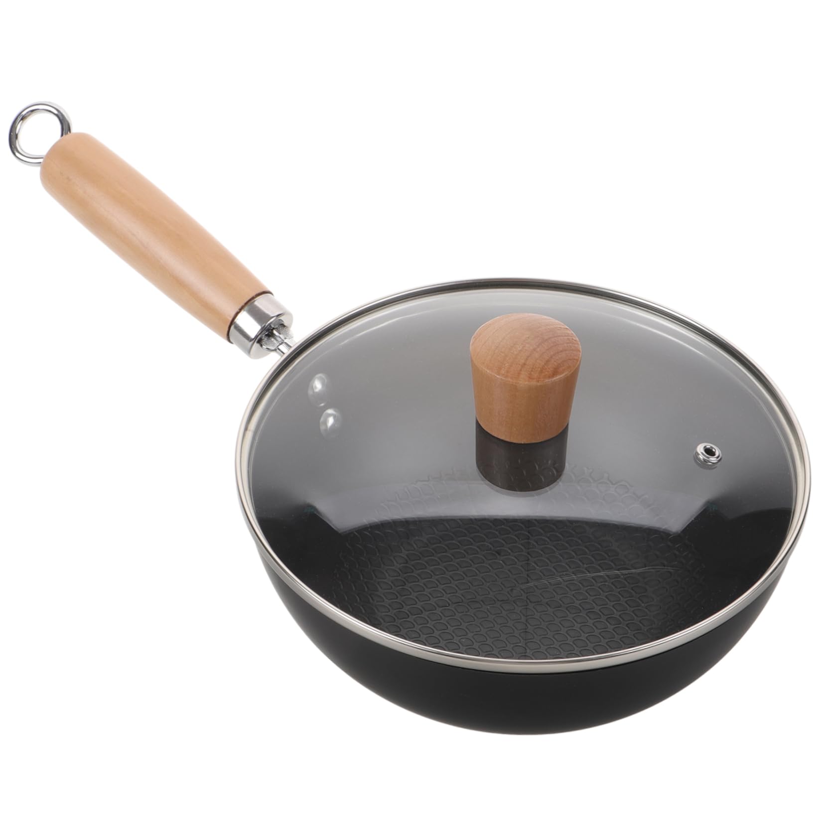 SOLUSTRE Kleiner Wok Traditionelle Wokpfanne aus Gusseisen Kochwok für Braten und Dämpfen Geeignet für Induction Gas und Elektroherde