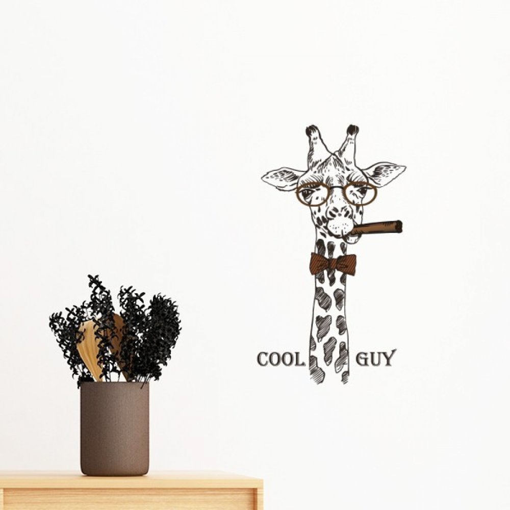 Sticker mural girafe dessin anime marron amovible pour decoration interieure