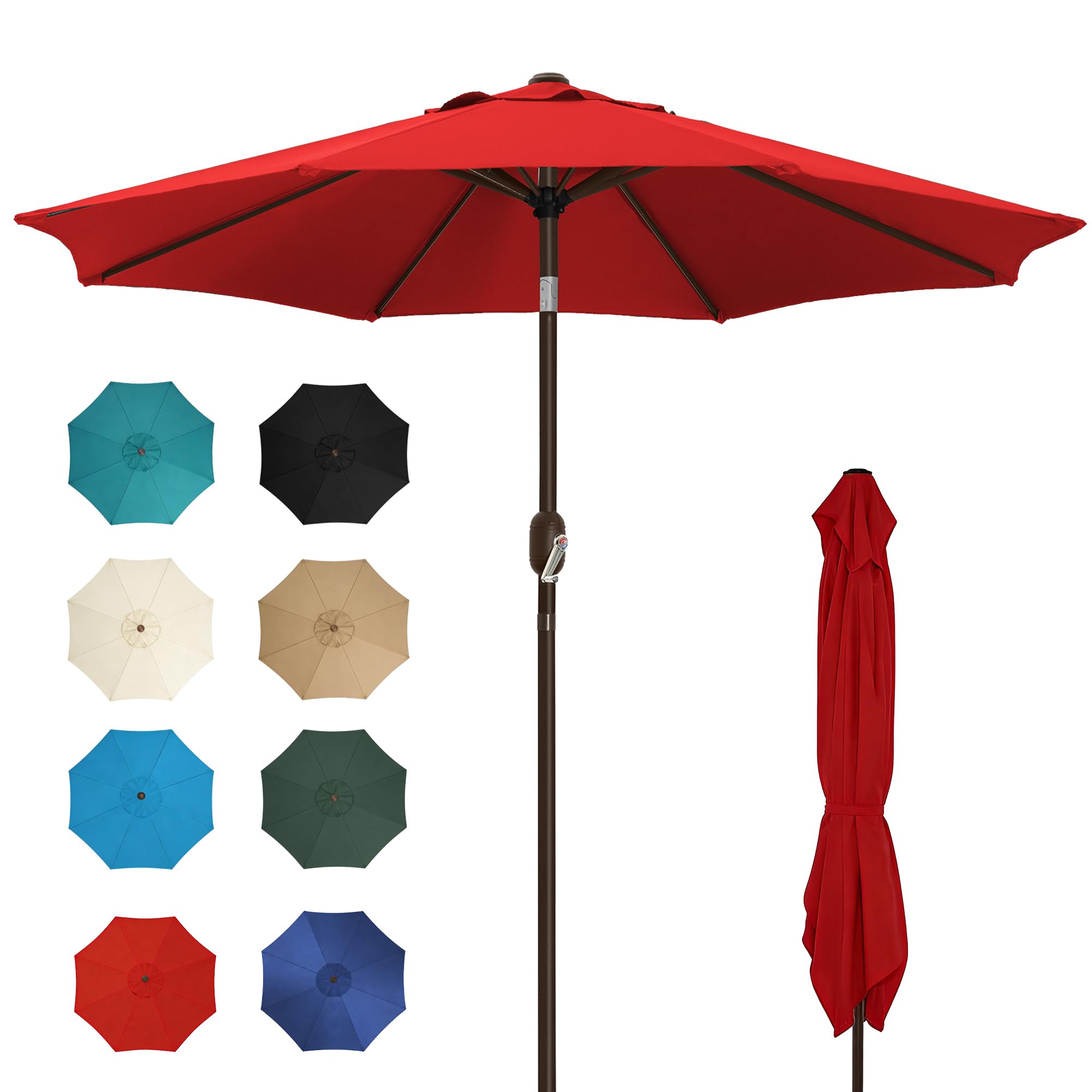 SANGMUCEN 7.5/9ft Patio Umbrella - 8 Sturdy Ribs Outdoor Umbrella with 30° Dual-Tilt, UPF 50+ UV Protective Waterproof Market Parasol de Patio for Garden, Pool, Balcony & Bistro Ta image 8