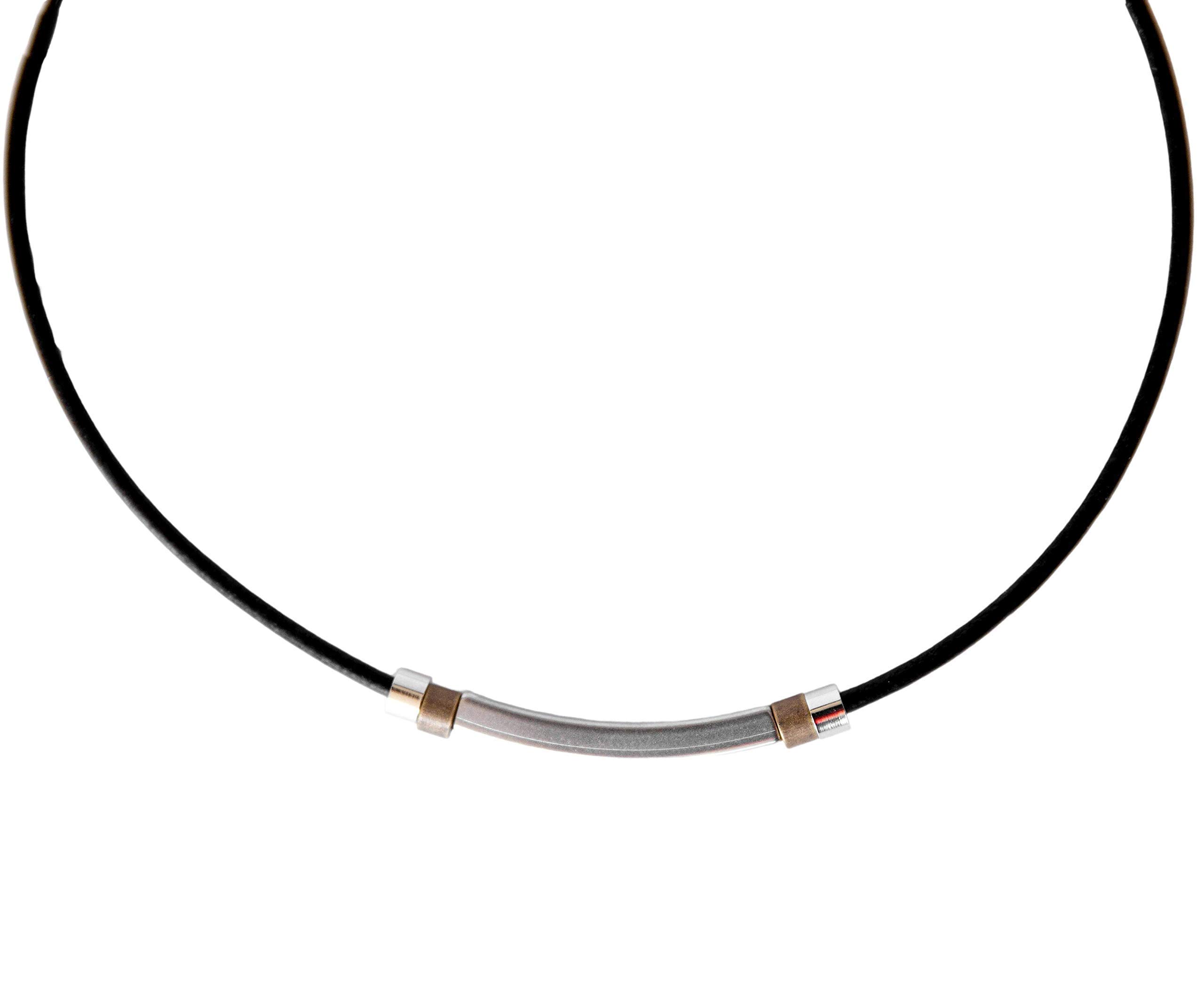 Men's Tribal Choker, Short Black Leather and Stainless Steel Tube Bead Necklace for Men, Handmade Minimalist Boho Jewelry for Guys by Magoo (16.5")