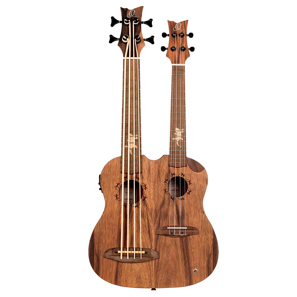 Ortega Guitars Double Neck Ukulele Elettro-Acustico – Tenor, Ukebass – Custom Built Series – Gig Bag Inclusa – Paldao, Natural (HYDRA-BSTE)