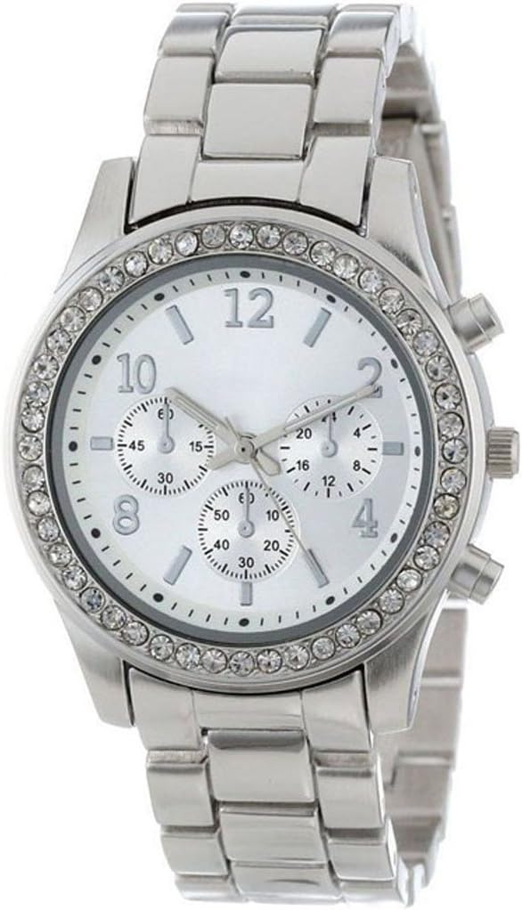 Bocideal Valentine Gift Ladies Women Crystals Faux Chronograph Quartz Classic Watch (Silver)