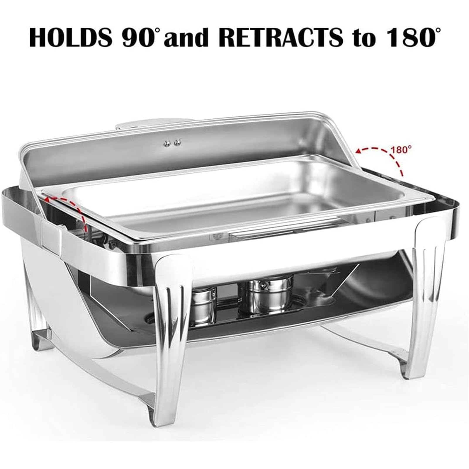 Set scaldavivande in Acciaio Inox per Buffet - Chafing Dish con Coperchio a Rullo da 9 Litri per Eventi con vaschetta per Cibo/Acqua e contenitori per combustibile