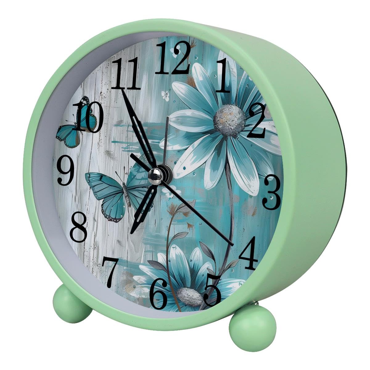 Luoweisi Alarm Clock Daisy Butterfly on Rustic Plank, Silent Non-Ticking with Night Light