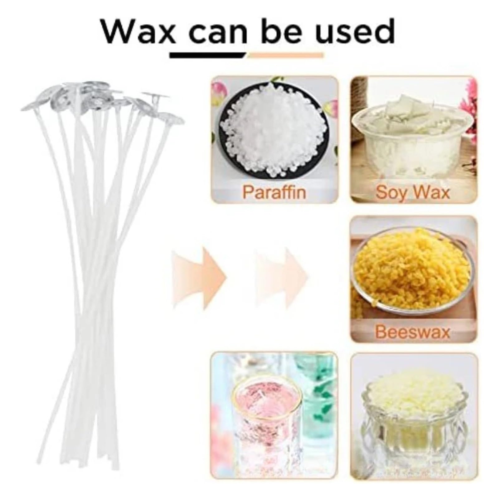 Kerzendocht 100 Stück/Set Vorgewachste Rauchfreie Kerzendochte Mit Halter, DIY-Baumwollfaden, Sojawachs, Bienenwachs-Herstellungszubehör(20CM 100Pcs)
