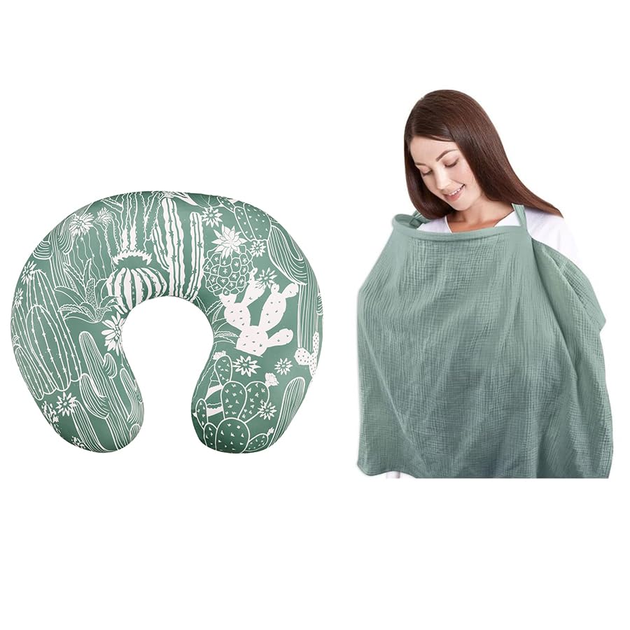 Image of Nursing Pillow Cover Cactus (Only Cover) & Nursing Covers for Breastfeeding Green