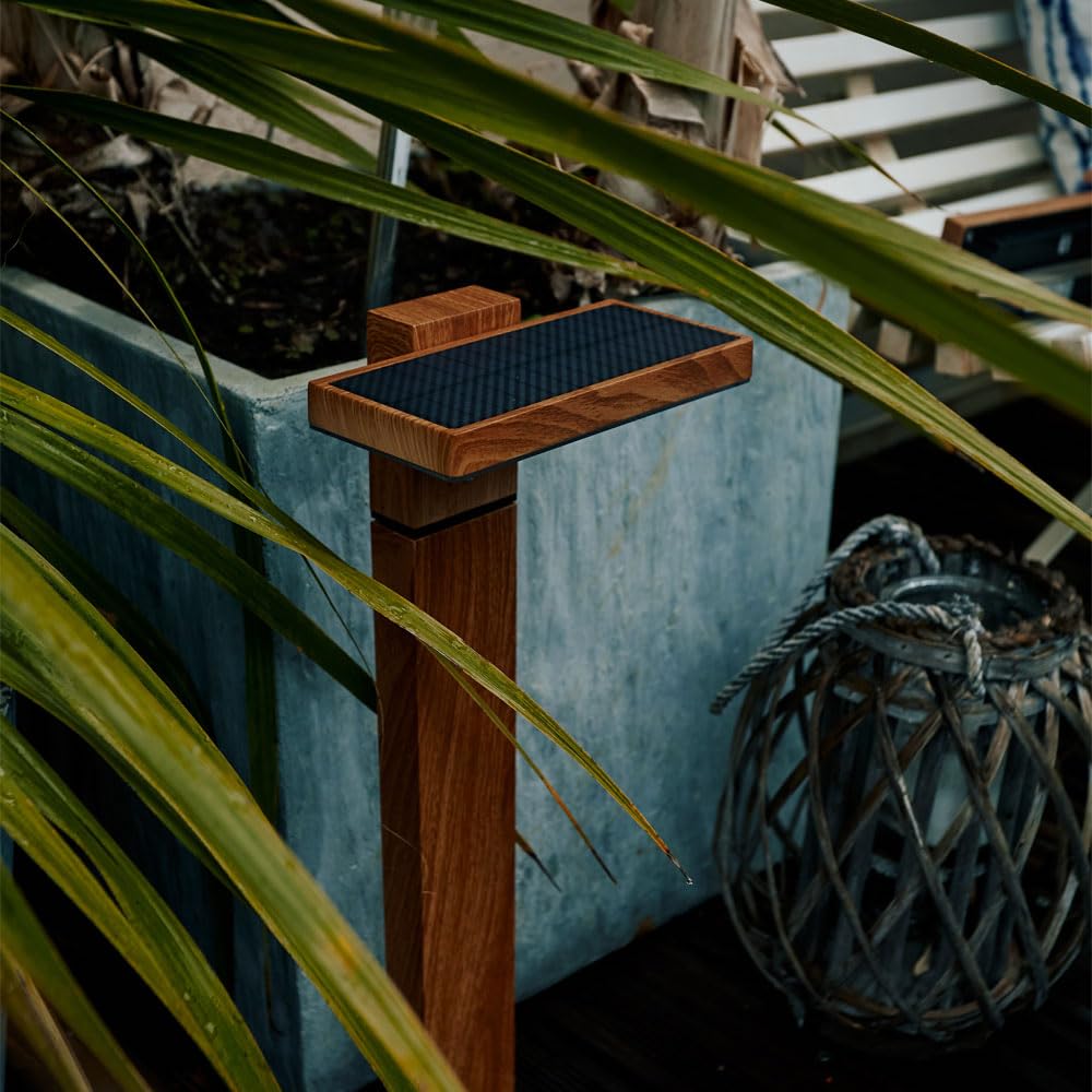 Xanlite SO1911W Xanlite-SO1911W Solarleuchte, 600 Lumen, IP44, Bewegungsmelder, 3 Betriebsmodi, neutralweiß, Aluminium + Kunststoff-Finish aus Holz, Schwarz