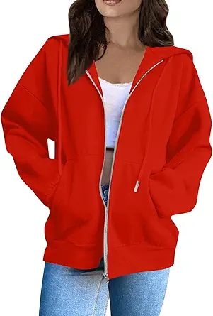 OIOLOYJM Zipper Hoodies for Women Long Sleeve Oversized Sweatshirts Y2k Drawstring Soft Jacket 2025 Fall Fashion with Pockets