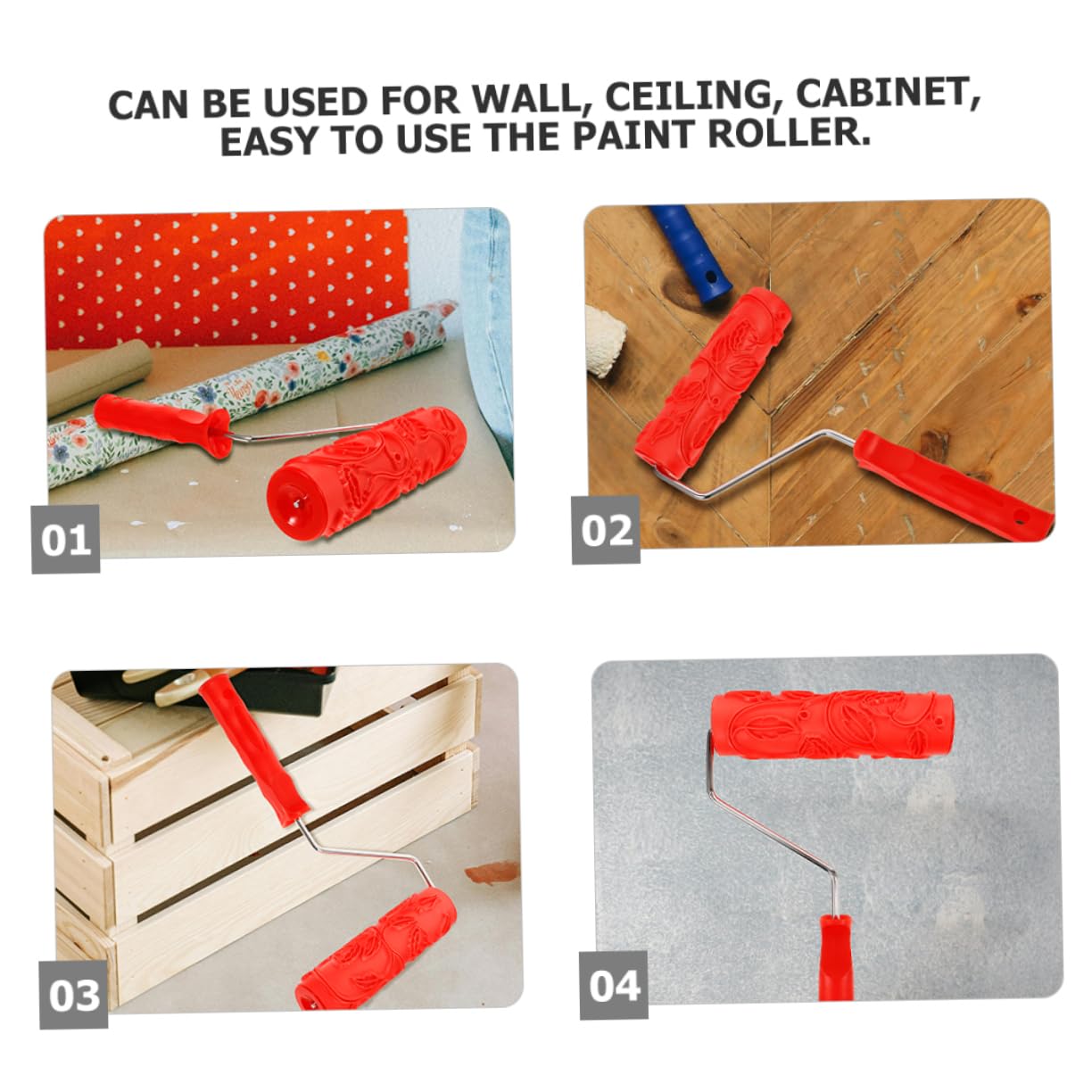 DOITOOL Rodillo de Pintura de Goma Texturizado Rojo 7 Pulgadas Efecto Relieve para Decoración de Paredes DIY Pack de 2 Piezas Práctico y Duradero
