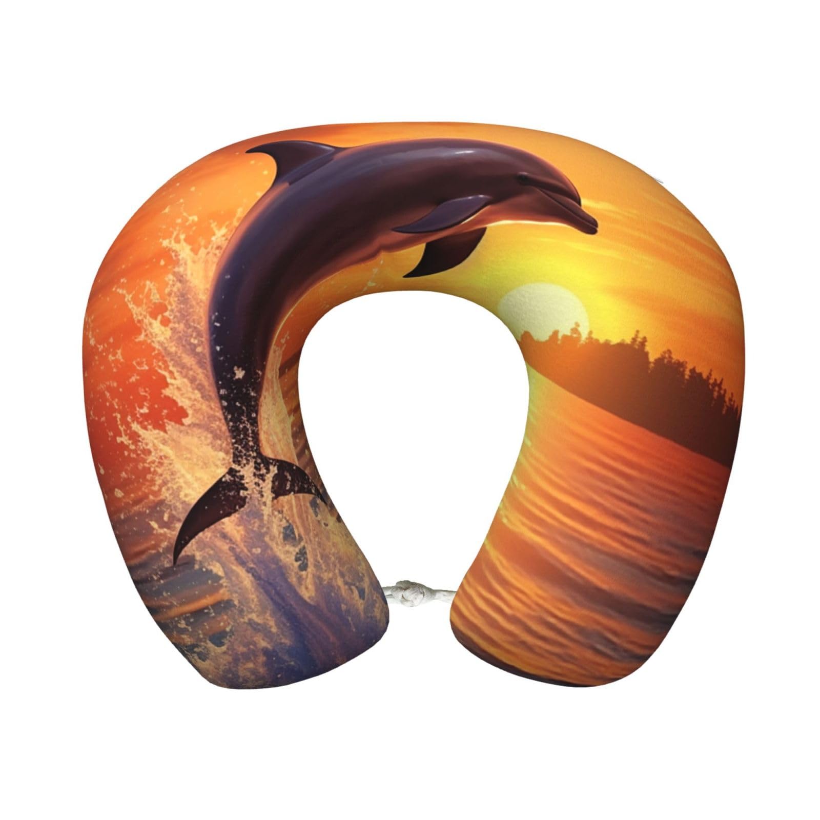 peiyeety Sunset Dolphin Travel Pillow Memory Foam - Comfortable U Shape Neck Pillows for Sleeping, Neck and Head Support Portable Airplane Pillow Adjustable Flight Pillow, Washable Cover